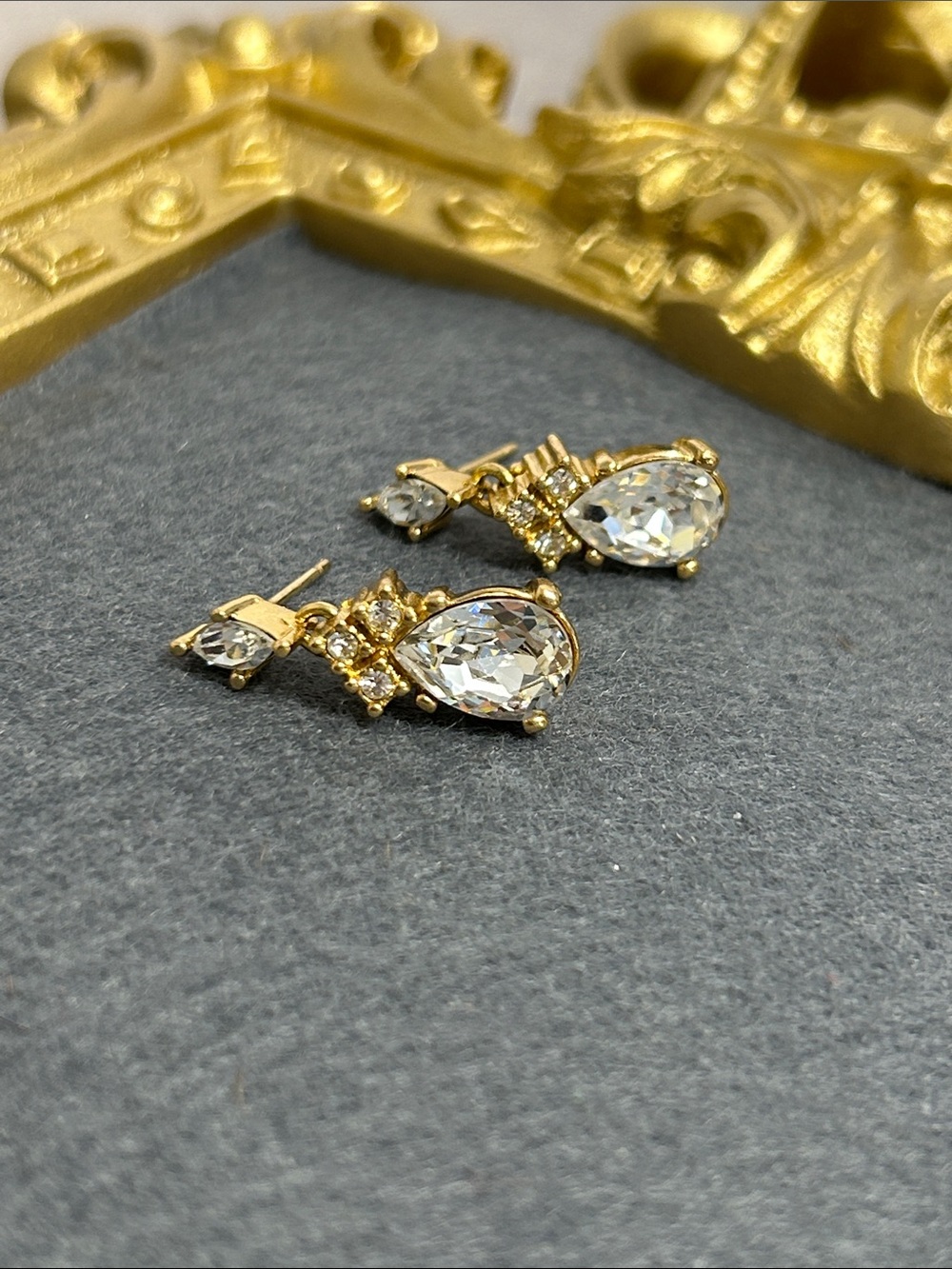 Dior Gold Teardrop Crystal Drop Earrings - Picture 7 of 7